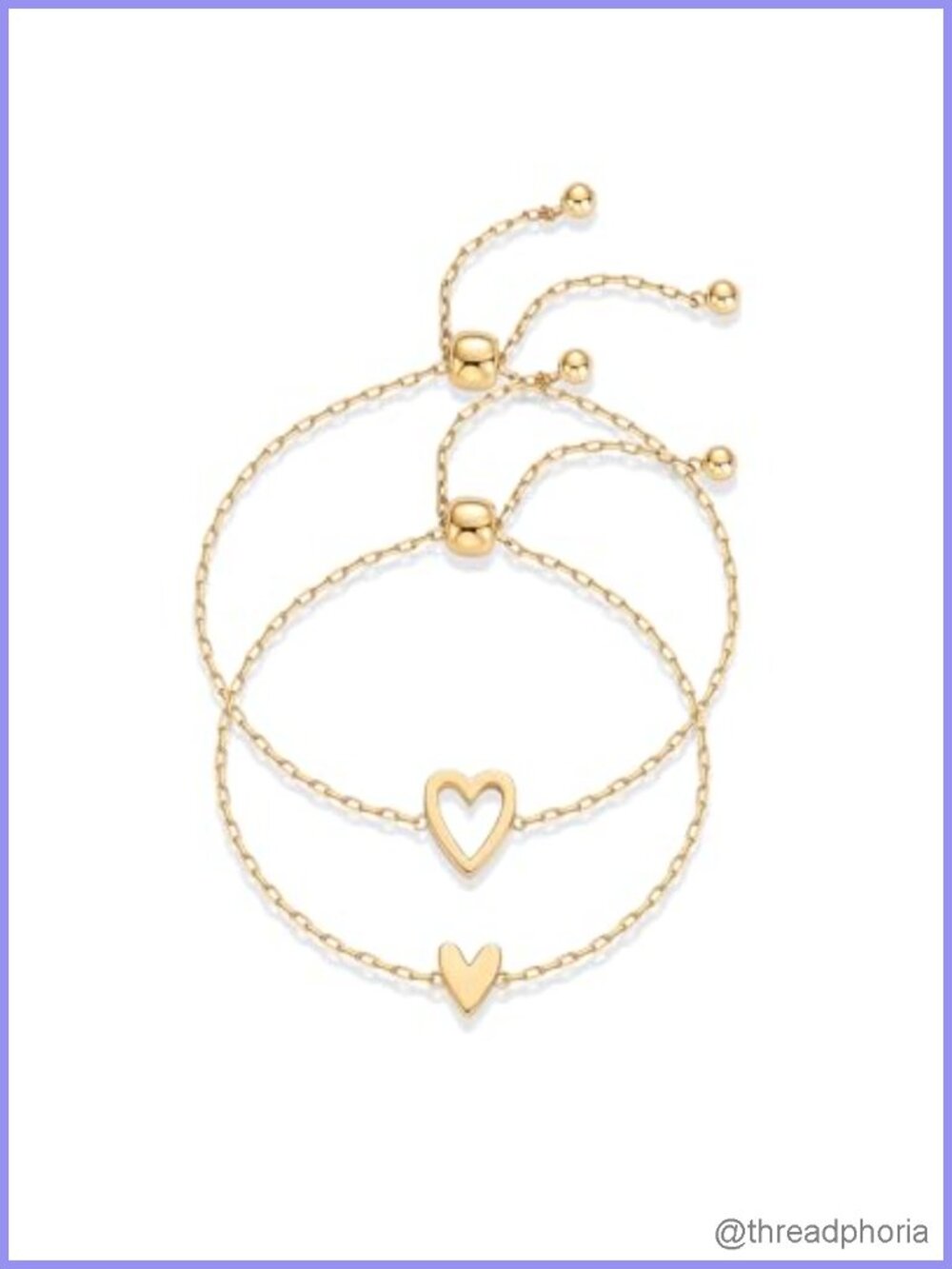 14K Gold Plated Friendship Bracelet Set with Heart Charms
